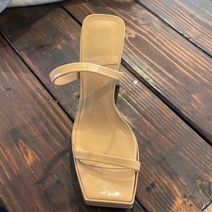 Patent leather tan platform heels